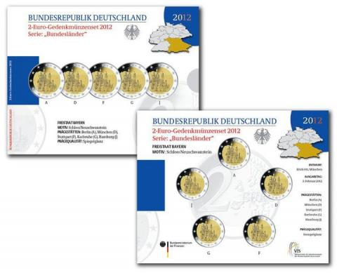 Cartera Alemania BU y PROOF 5x2 Euro Conmemorativos Estado de Bavaria