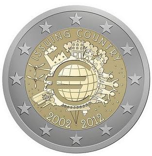 2 Euro conmemorativos 2012 10 Años de la circulación de Monedas y Billetes Euro